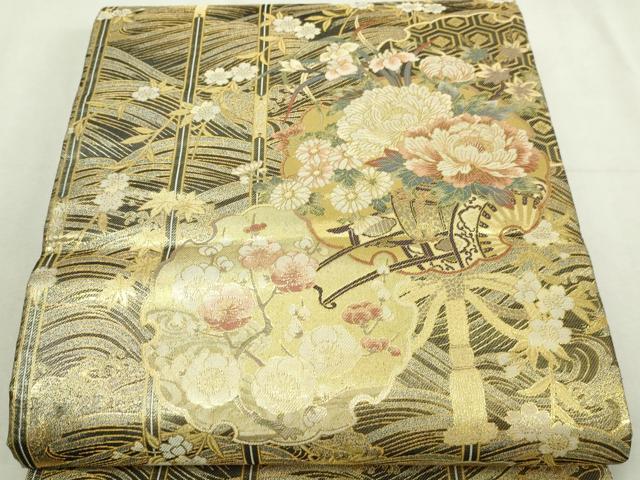 平和屋着物▼西陣あさぎ 双方向自在全通丸帯 四季都稚尽し 正絹 逸品 DABI1354s