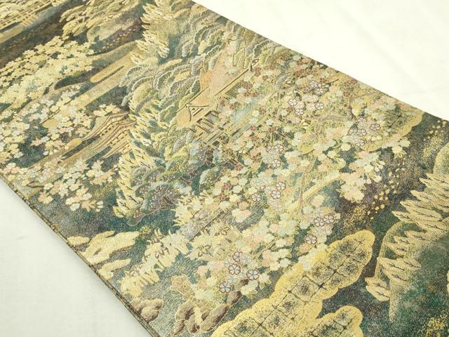 平和屋着物▼西陣あさぎ 双方向自在全通丸帯 四季都稚尽し 正絹 逸品 DABI1354s