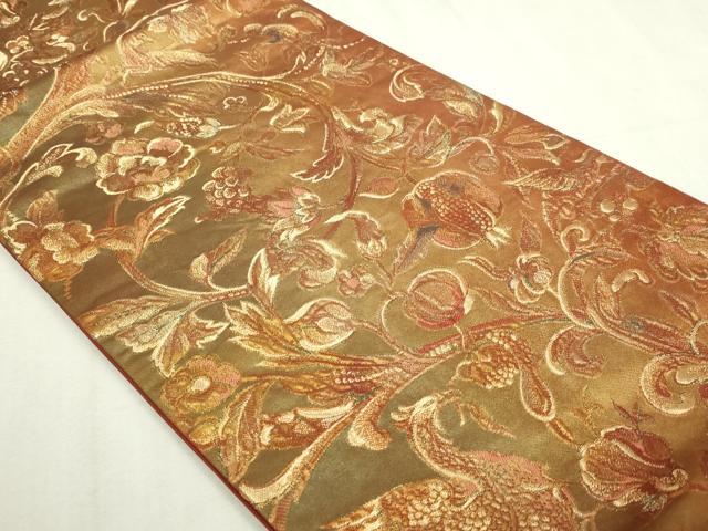 平和屋着物▼六通柄袋帯 オランダバロック柘留手 金唐革織 正絹 逸品 DABI1356sf