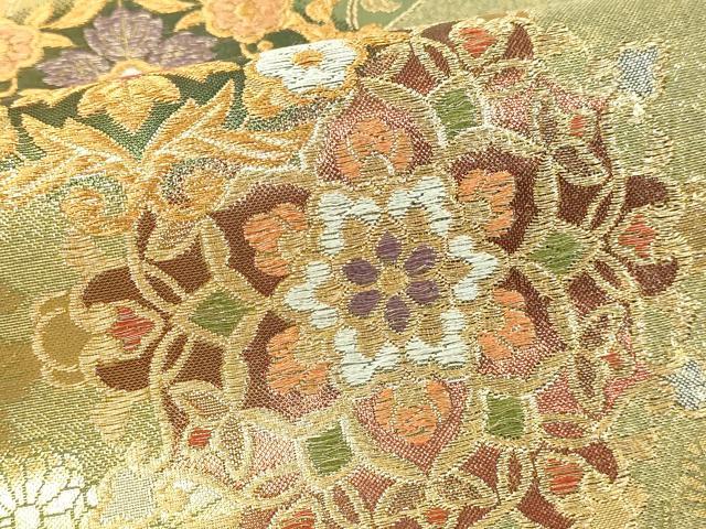 平和屋着物▼六通柄袋帯 正倉院花文 金糸 正絹 逸品 DABI1357sf