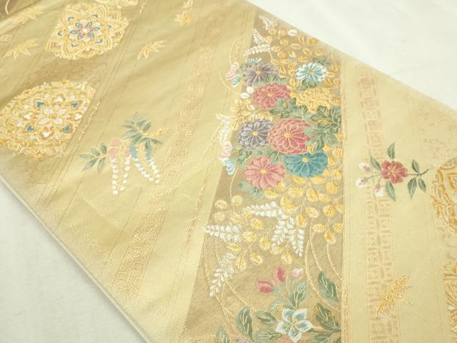 平和屋本店▼六通柄袋帯 草花華文 本金箔 正絹 逸品 DABI1366sf