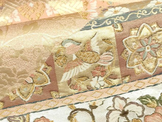 平和屋本店▼六通柄袋帯 更紗花鳥文 本金箔 うるし箔 正絹 逸品 DABI1370sf