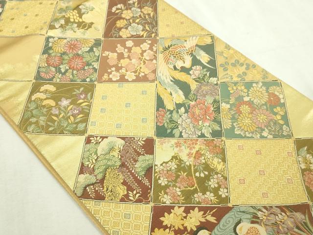 平和屋本店▼六通柄袋帯 孔雀花文 本金箔 正絹 逸品 DABI1371sf