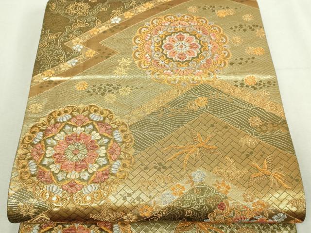 平和屋本店▼六通柄袋帯 正倉院花文 純金二重箔 正絹 逸品 DABI1380sf