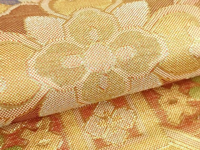平和屋本店▼六通柄袋帯 正倉院花文 純金佐賀錦織 正絹 逸品 DABI1382sf