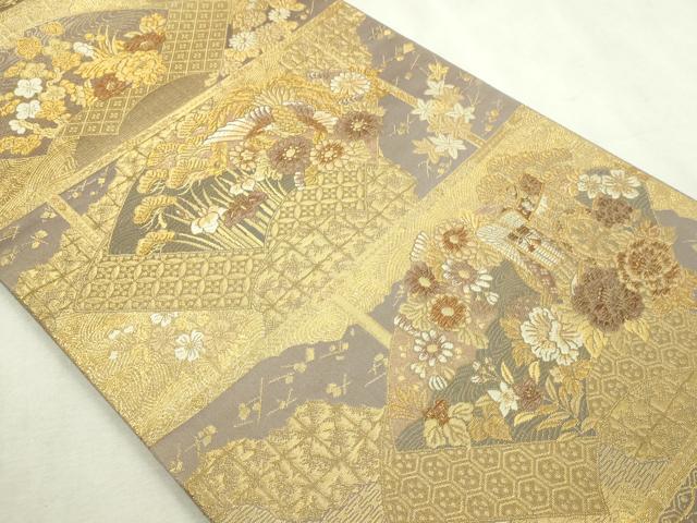平和屋本店▼六通柄袋帯 違棚扇面文 本金プラチナ箔 正絹 逸品 DABI1384sf