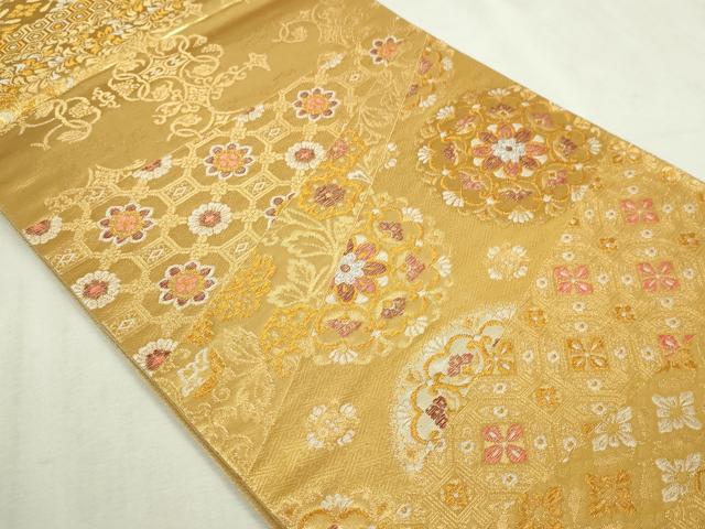 平和屋本店▼六通柄袋帯 正倉院花文 純金二重箔 正絹 逸品 DABI1388sf