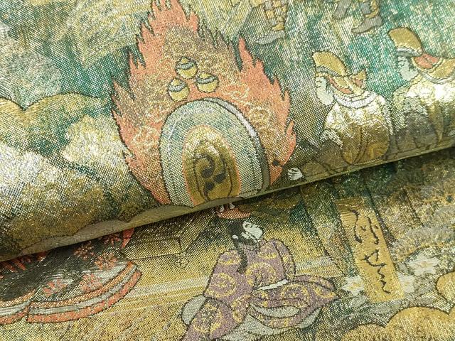 平和屋本店▼西陣あさぎ 全通全景柄袋帯 源氏物語絵巻 24金プラチナ二重箔 分析通知書付き 正絹 逸品 DABI1395sf