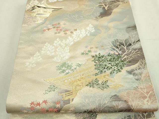 平和屋本店▼六通柄袋帯 風景草花文 本金箔 正絹 逸品 DABI1396sf