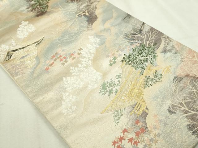 平和屋本店▼六通柄袋帯 風景草花文 本金箔 正絹 逸品 DABI1396sf
