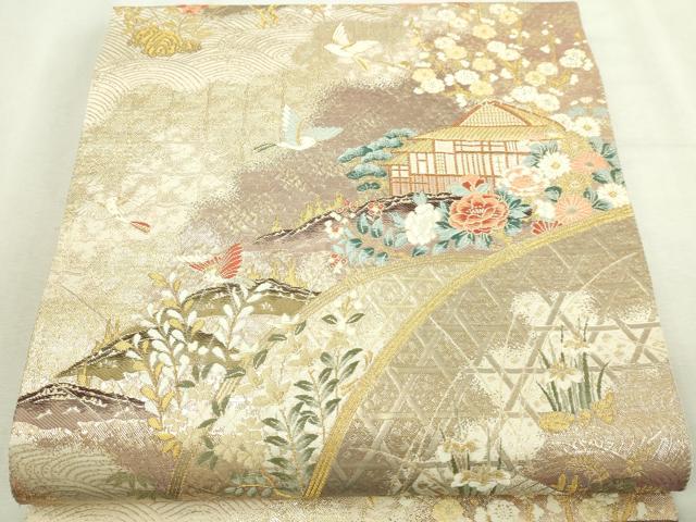 平和屋本店▼六通柄袋帯 春秋照映文 九百本金弐重織 正絹 逸品 DABI1398sf