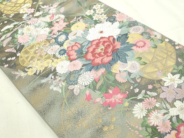 平和屋本店▼「美しいキモノ」お馴染みのメーカー となみ織物 六通柄袋帯 唐織 花籠文 純金箔 さが美扱い 正絹 逸品 DABI1400sf