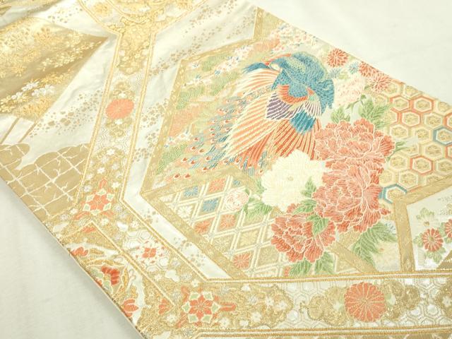 平和屋本店▼六通柄袋帯 蜀甲桃山四季花鳥 弐拾四金箔 正絹 逸品 DABI1401sf