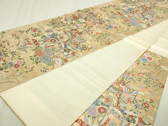 平和屋本店▼六通柄袋帯 唐織 華園御所文 九百本金弐重織 正絹 逸品 DABI1403sf