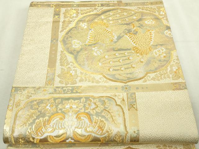 平和屋本店▼六通柄袋帯 唐華孔雀文様 純金二重箔24K 正絹 逸品 DABI1404sf