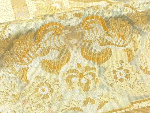 平和屋本店▼六通柄袋帯 唐華孔雀文様 純金二重箔24K 正絹 逸品 DABI1404sf