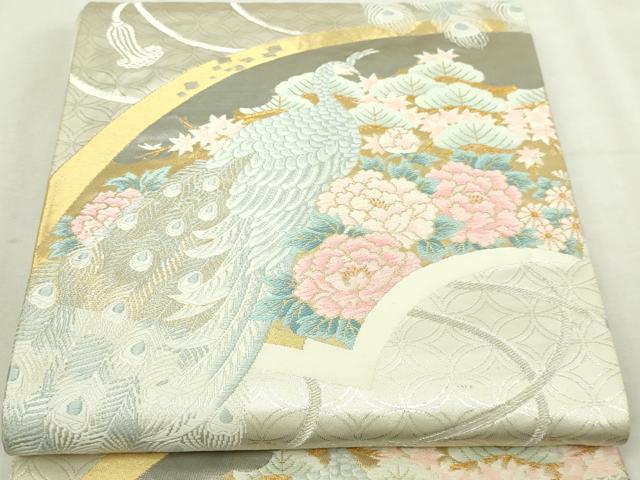 平和屋本店▼六通柄袋帯 唐織 袋帯彩錦 孔雀花文 プラチナ箔 本金箔24K 正絹 逸品 DABI1405sf