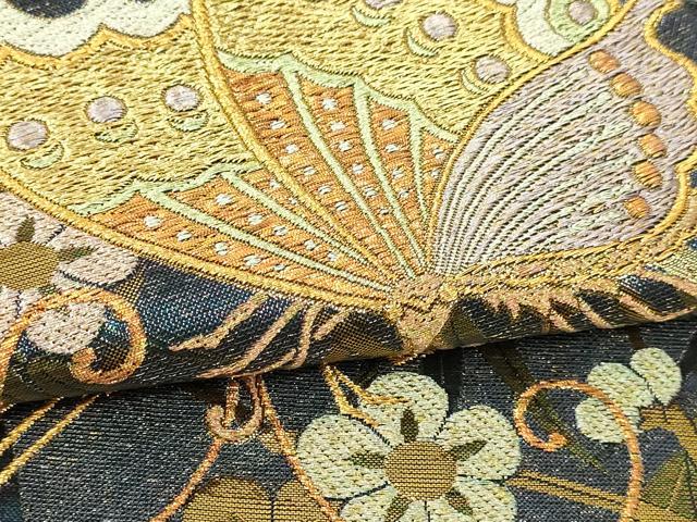 平和屋本店▼佐賀錦 六通柄袋帯 柳に触蝶梅文 本金箔 正絹 逸品 DABI1408sf