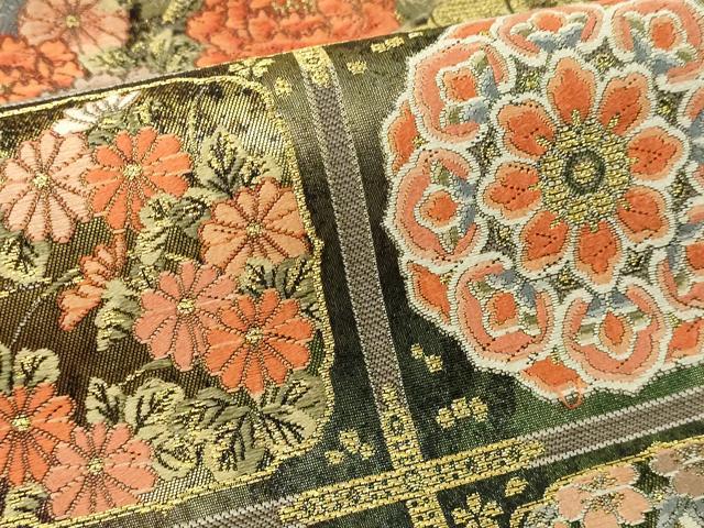 平和屋本店▼六通柄袋帯 格天桃山文 本漆本金箔 黒地 正絹 逸品 DABI1411sf