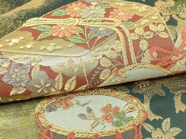 平和屋本店▼六通柄袋帯 楽器花文 螺鈿本金真珠箔 正絹 逸品 DABI1416sf