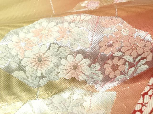 平和屋本店▼六通柄袋帯 唐織 几帳扇面文 純金箔24K 正絹 逸品 DABI1417sf
