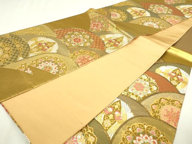 平和屋本店▼六通柄袋帯 唐織 双鶴正倉院花文 本金箔 金彩 正絹 逸品 DABI1418sf