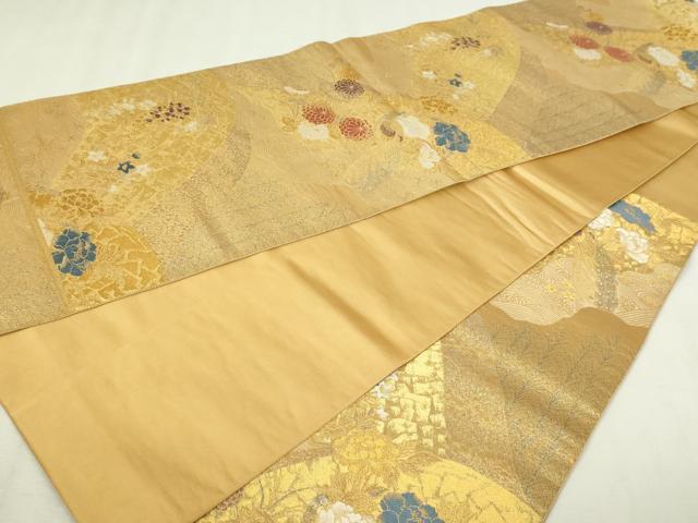 平和屋本店●西陣 長嶋成織物 ながしま帯 六通柄袋帯 遠山蒔絵 本金箔 瀞金錦 正絹 逸品 DABI1421sf