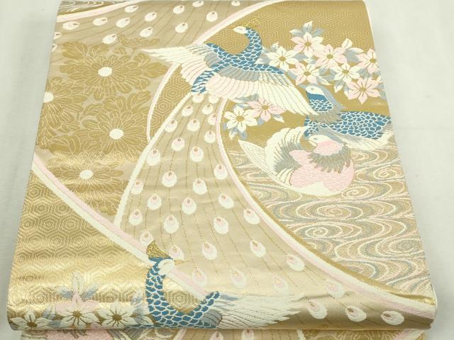 平和屋本店▼六通柄袋帯 唐織 花鳥遊生文 本金箔 正絹 逸品 DABI1429sf