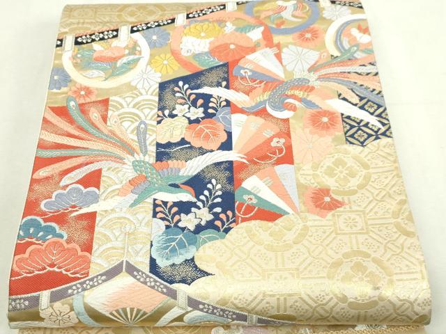 平和屋本店▼六通柄袋帯 唐織 九百錦 延寿の舞 貮捨四金箔 正絹 逸品 DABI1439sf