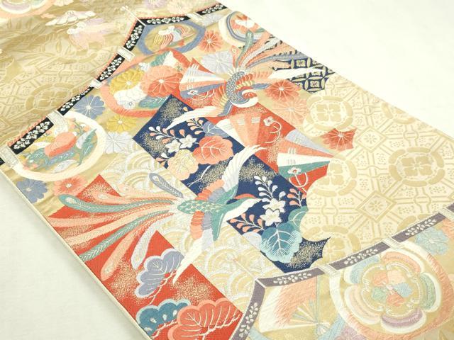 平和屋本店▼六通柄袋帯 唐織 九百錦 延寿の舞 貮捨四金箔 正絹 逸品 DABI1439sf