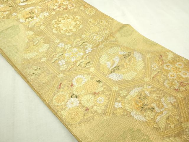 平和屋本店▼両面 六通柄袋帯 亀甲吉祥文 本金箔 開き仕立て 正絹 逸品 DABI1440sf