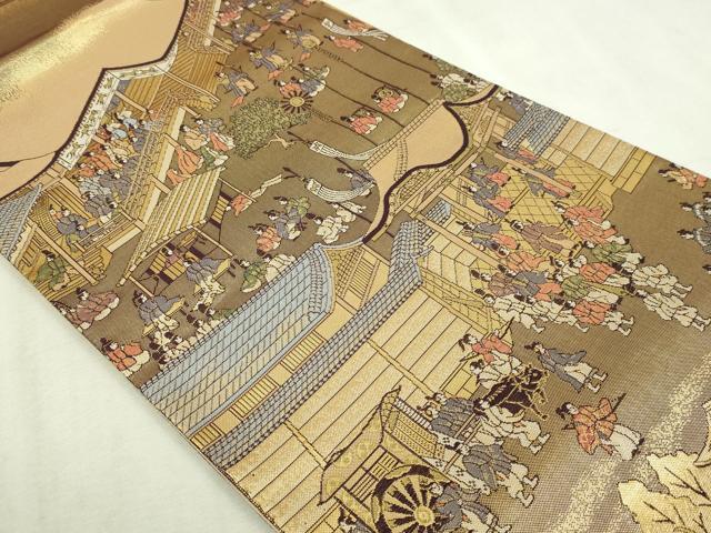 平和屋本店▼全通柄袋帯 洛中洛外図 本金箔 正絹 逸品 DABI1447sf