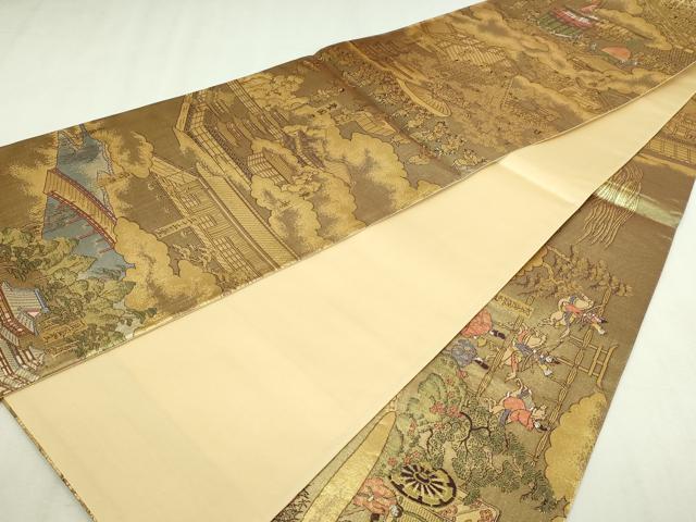 平和屋本店▼全通柄袋帯 洛中洛外図 本金箔 正絹 逸品 DABI1447sf