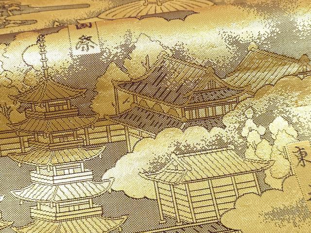 平和屋本店▼全通柄袋帯 洛中洛外図 本金箔 正絹 逸品 DABI1447sf