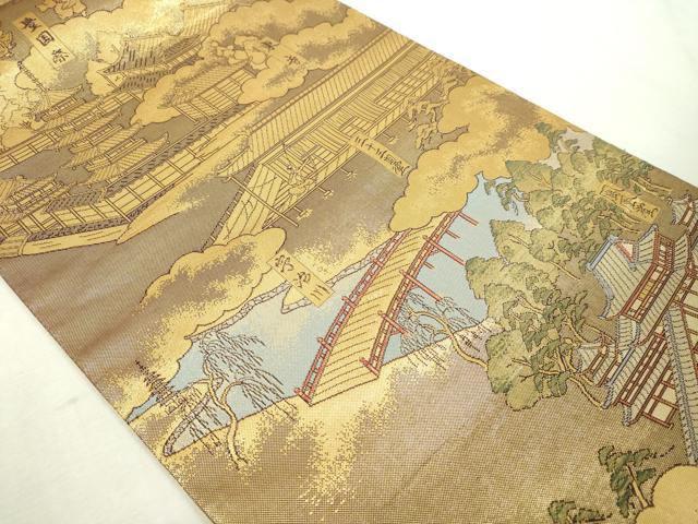 平和屋本店▼全通柄袋帯 洛中洛外図 本金箔 正絹 逸品 DABI1447sf