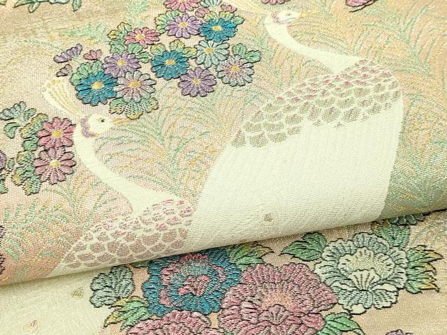 平和屋本店▼六通柄袋帯 裕華双孔雀文 本金箔 正絹 逸品 DABI1454sf