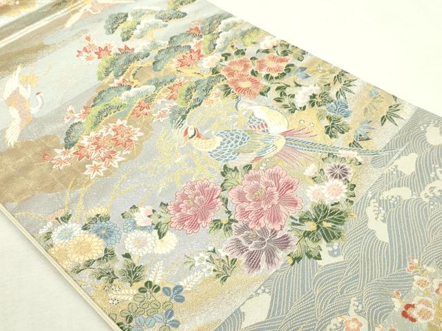 平和屋本店▼六通柄袋帯 霞雲花鳥文 本金 正絹 逸品 DABI1455sf