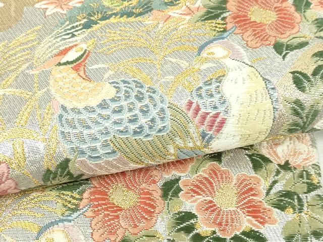 平和屋本店▼六通柄袋帯 霞雲花鳥文 本金 正絹 逸品 DABI1455sf