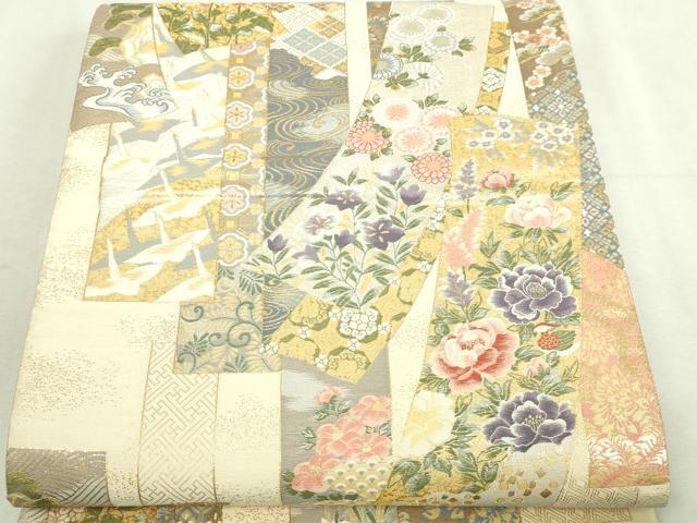 平和屋本店▼六通柄袋帯 加賀琳派 本金箔紹巴 正絹 逸品 DABI1459sf