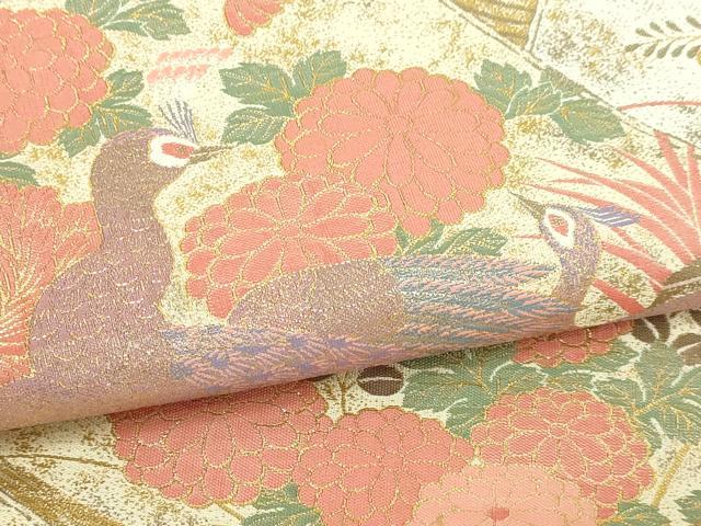 平和屋本店▼伝統工芸士 平田藤三郎 六通柄袋帯 紹巴 孔雀花文 本金箔 正絹 逸品 DABI1460sf
