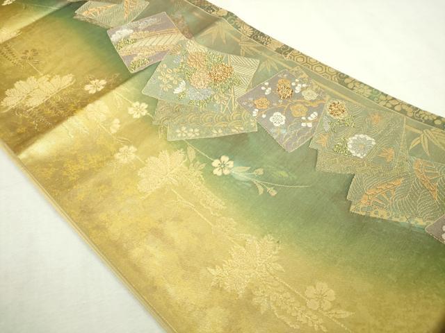 平和屋本店▼六通柄袋帯 色紙草花文 松竹梅 本金二重箔 正絹 逸品 DABI1464sf