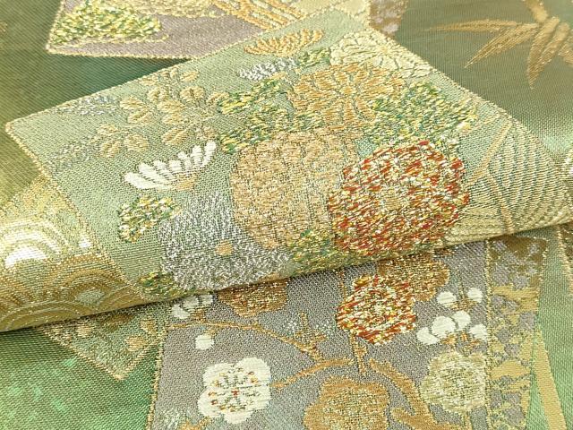 平和屋本店▼六通柄袋帯 色紙草花文 松竹梅 本金二重箔 正絹 逸品 DABI1464sf