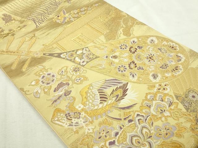 平和屋本店▼両面 全柄袋帯 飛鶴陶器花文 本金箔 正絹 逸品 DABI1469sf