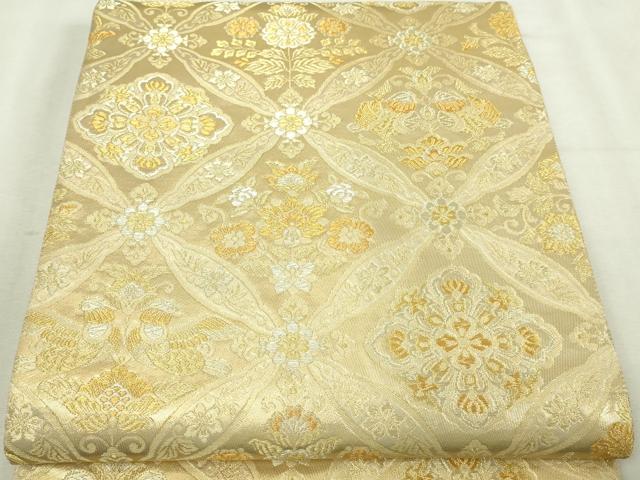 平和屋本店▼六通柄袋帯 七宝花文 本金箔 正絹 逸品 DABI1470sf