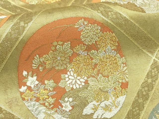 平和屋本店▼六通柄袋帯 草花丸文 本金糸 本金箔 正絹 逸品 DABI1480sf
