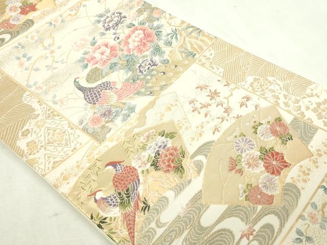 平和屋本店▼六通柄袋帯 地紙孔雀花文 本金箔24K 正絹 逸品 DABI1485sf