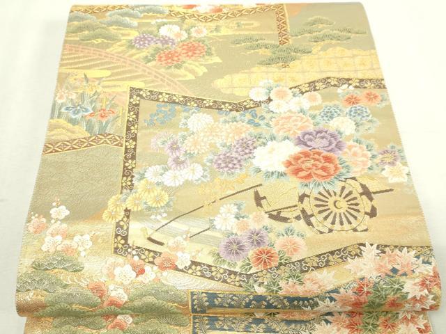 平和屋本店▼六通柄袋帯 屏風花車文 本金箔 正絹 逸品 DABI1488sf