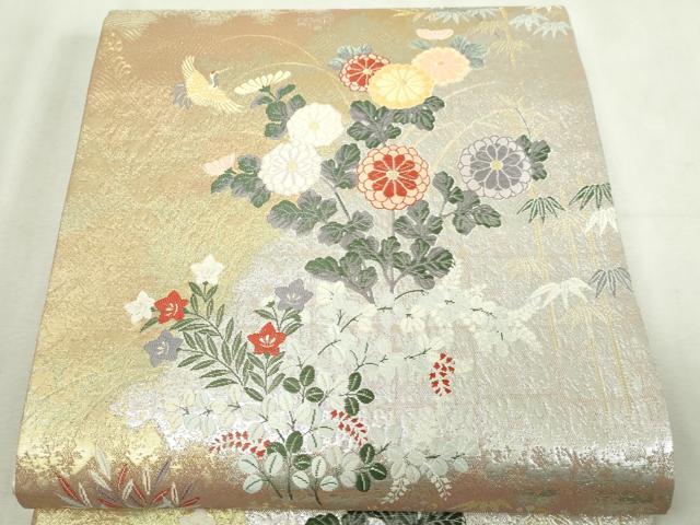 平和屋本店▼六通柄袋帯 唐織 飛鶴花文 本金箔 正絹 逸品 DABI1499sf