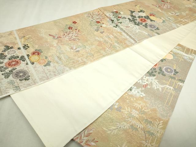 平和屋本店▼六通柄袋帯 唐織 飛鶴花文 本金箔 正絹 逸品 DABI1499sf