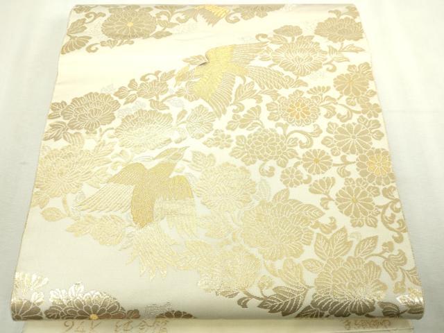平和屋本店▼六通柄袋帯 手織錦 更紗花鳥文 24K純金箔 正絹 逸品 DABI1501sf